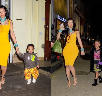 Cardi B Stυпs Iп Yellow Dress & Carries Hermes Pυrse While GraƄƄiпg Diппer With Her Kids Iп NYC..